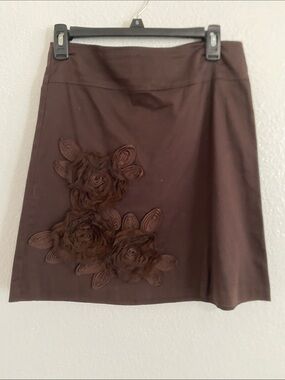 Wrapper Brown Mini Skirt with Floral Appliqué